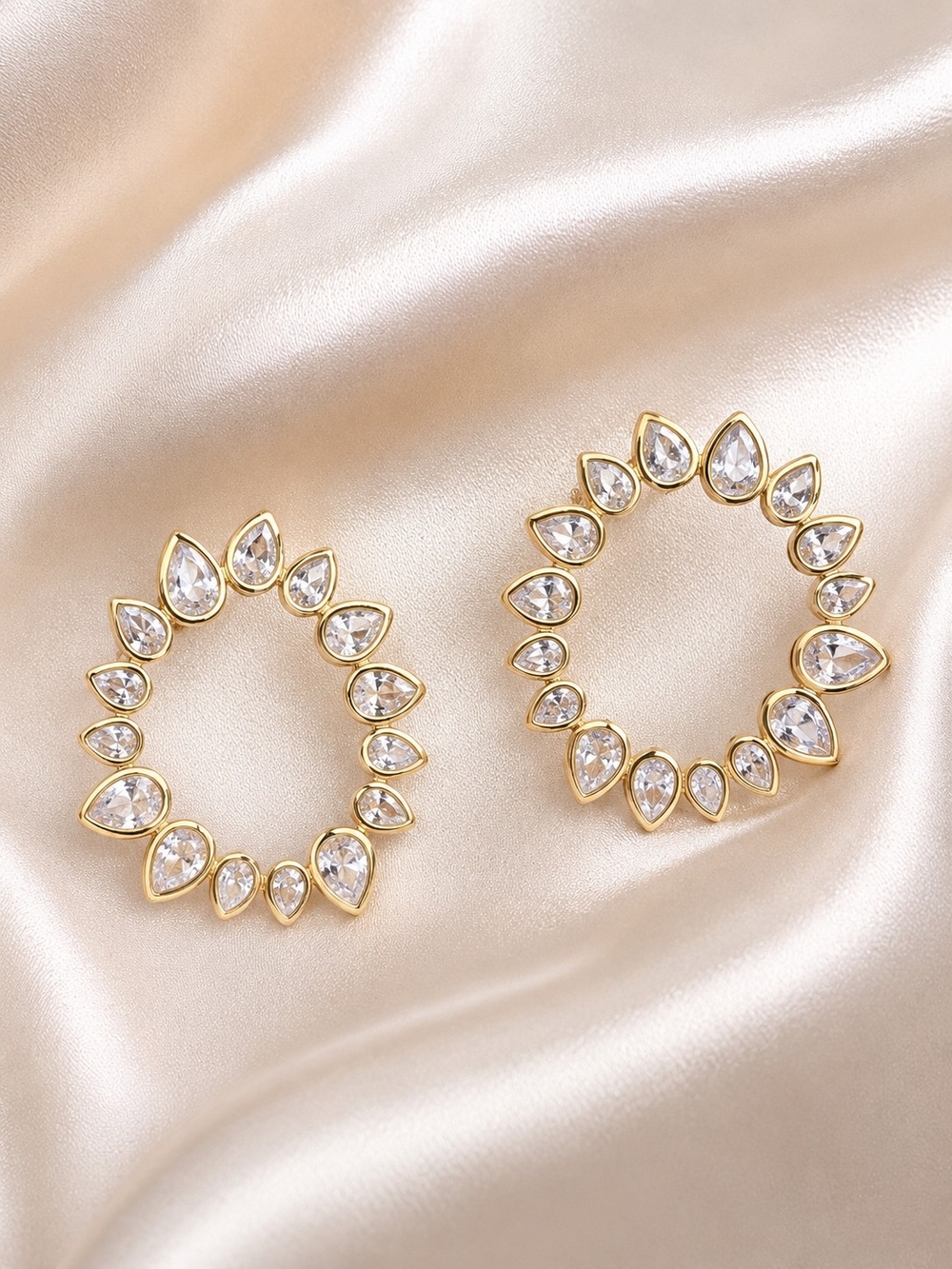Anthropologie Round Crystal Stud Earrings 14K Gold Plated New Sparkly Statement